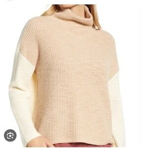 Lou & Grey Colorblock Turtleneck Sweater Ribbed Knit Pullover S Cotton Blend New